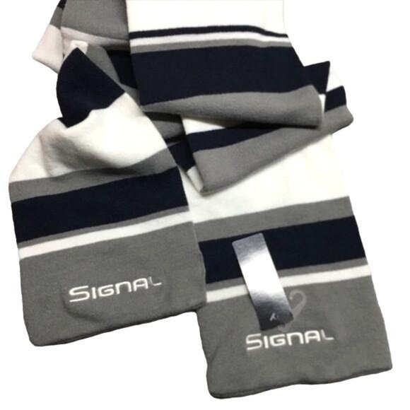 Signal Pukka Knit Scarf Navy Blue White Stripes New NWT One Size - Picture 2 of 11
